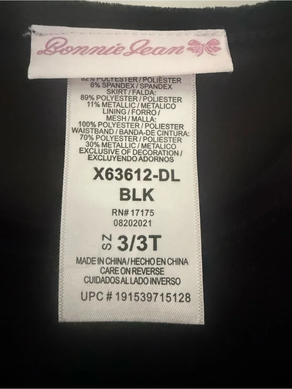 Bonnie Jean Black Toddler Dress - 3/3T